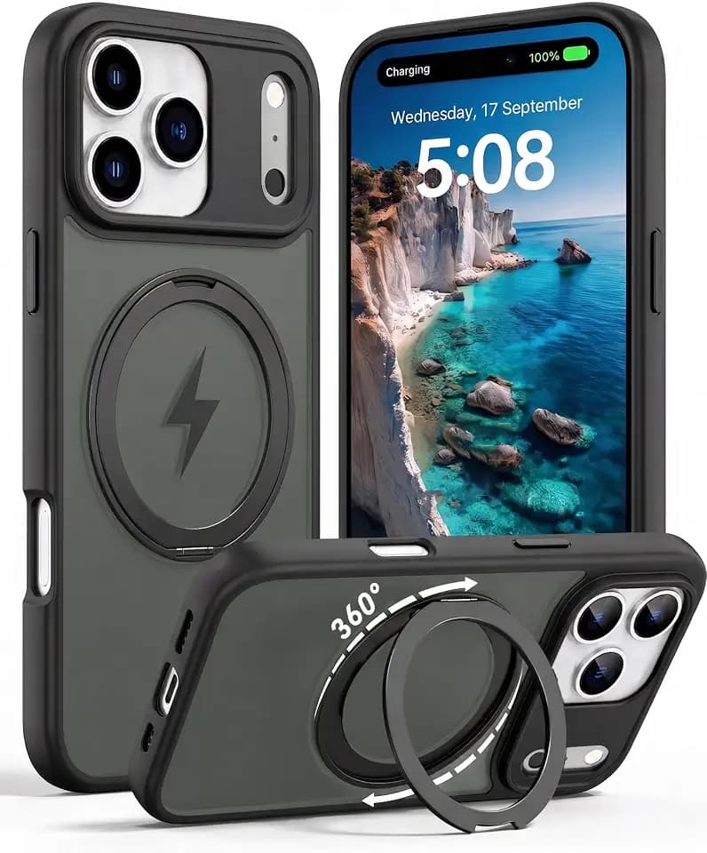 360 Magnetic Stand for iPhone 17 Pro Max Case Black