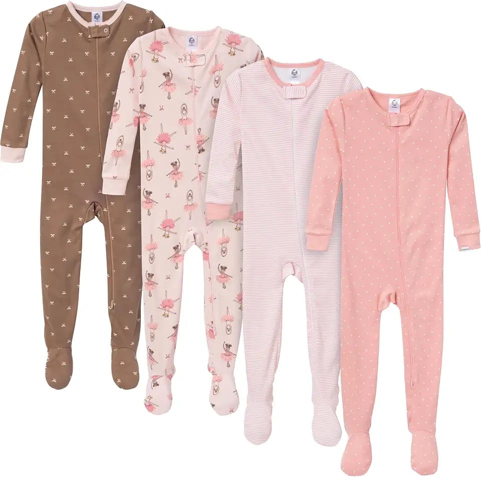 Gerber Baby Girls 4-pack Footed Pajamas