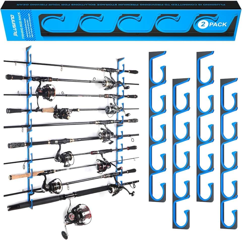PLUSINNO 2 Stück H5 horizontale Angelruten-/Rutenhalter, Angelrutenhalter für Garage, Wand oder Deckenmontage, Angelrutenhalter, Luftfahrt-Aluminium-Rutenhalter für 10 Ruten oder