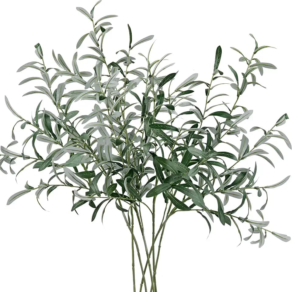 FiveSeasonStuff Künstliche Olivenblätter und Zweige mit langem Stiel, 6 Stiele, grünes Blumenarrangement, Dekoration, Füllstoffe, Heimdekoration, 78 cm