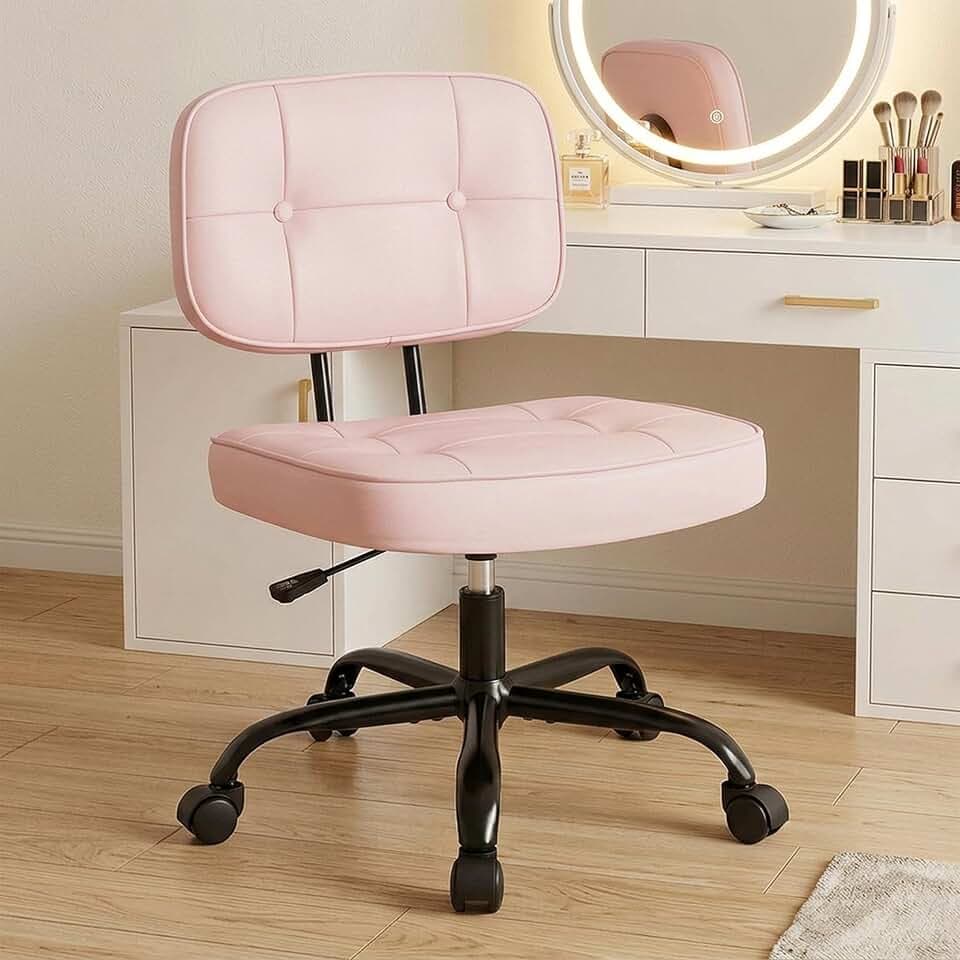 DUMOS Armless Office Desk Chair, Small Vanity Chair with Lumbar Support