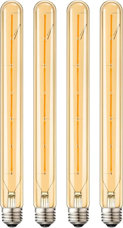 LEOOLS 4-Pack Vintage LED Filament Bulb T300 Dimmable Led Edison Light Bulb 6W(60W Equivalent) 11.8inch Long Tubular Vintage LED Light,Amber Glass,Warm White 2700K,E26 Medium Base