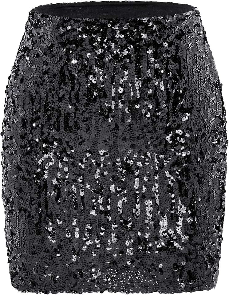 PONCEAU Pailettenrock Für Damen Glitzer Rock Kurz Damen Sexy Midi Skirt Hüftrock mit Elastische Taille Party Rave Outfit Karneval Weihnachten