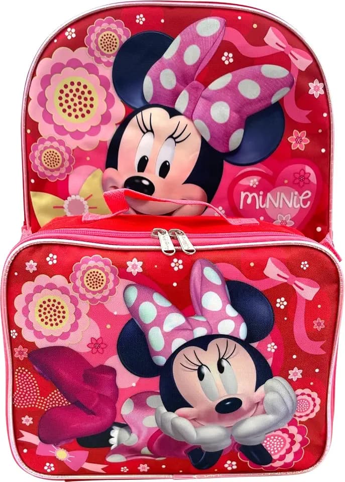Disney Minnie Mouse 16 Inch Girl's Backpack With Removable Lunch Box Set (Minnie Dream Big)