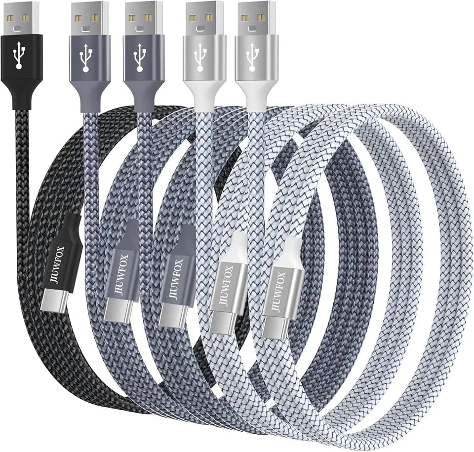 JIUWFOX USB to USB C Cable (6ft, 5Pack) for iPhone 17/17 Pro/17 Pro Max/16 Pro/16 Pro Max Fast Charging, USB C Charger Cord for Galaxy S25 S24, Pixel 10 9 and More