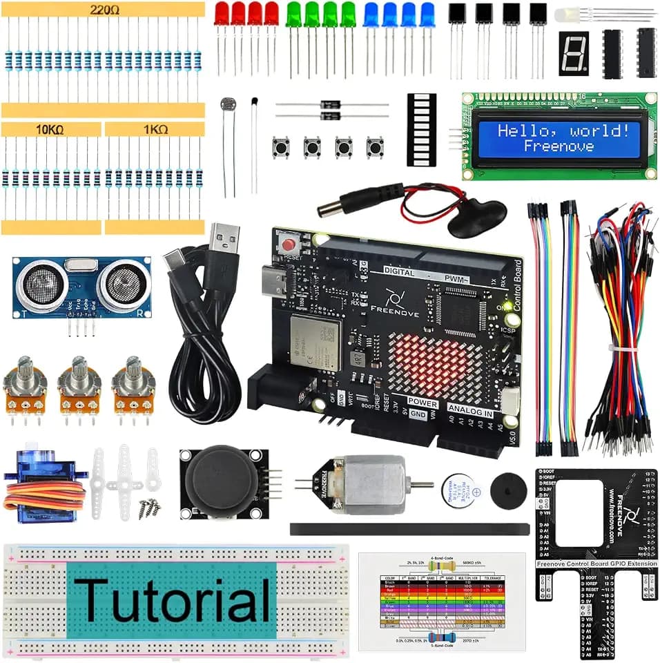 Freenove Super Starter Kit with Board V5 Rev4 WiFi (Compatible with Arduino IDE), Arm Cortex-M4 Microcontroller, Onboard ESP32-S3, 305-Page Detailed Tutorial, 172 Items, 60 Projects