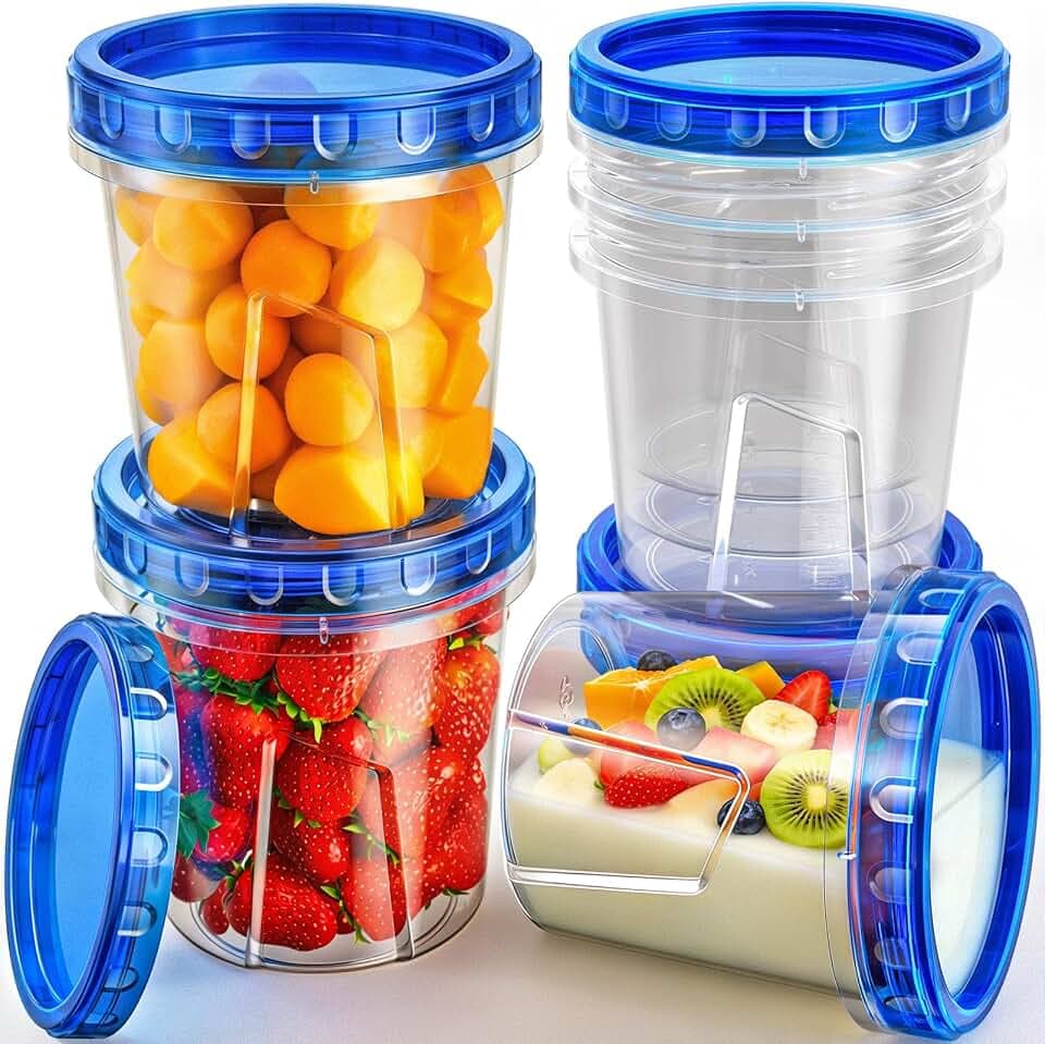 HOMETALL Freezer Storage Containers, [6 Pack-24 Oz] Airtight Plastic