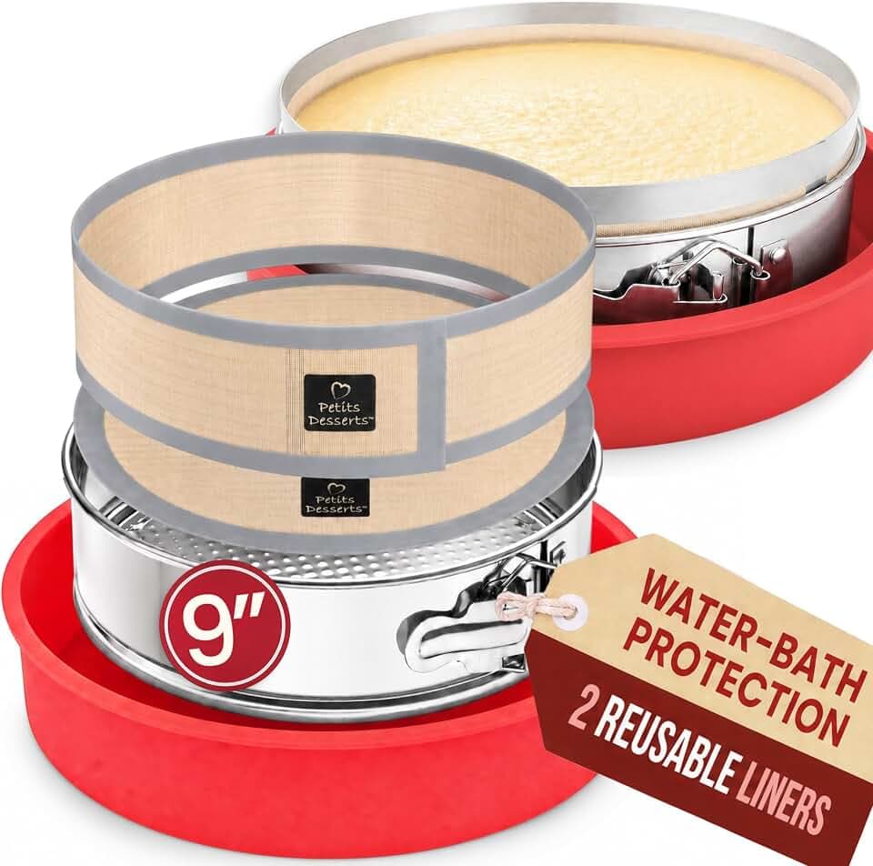 Cheesecake Pan, 9 Inch Springform with 2 REUSABLE NON-STICK Silicone LINERS