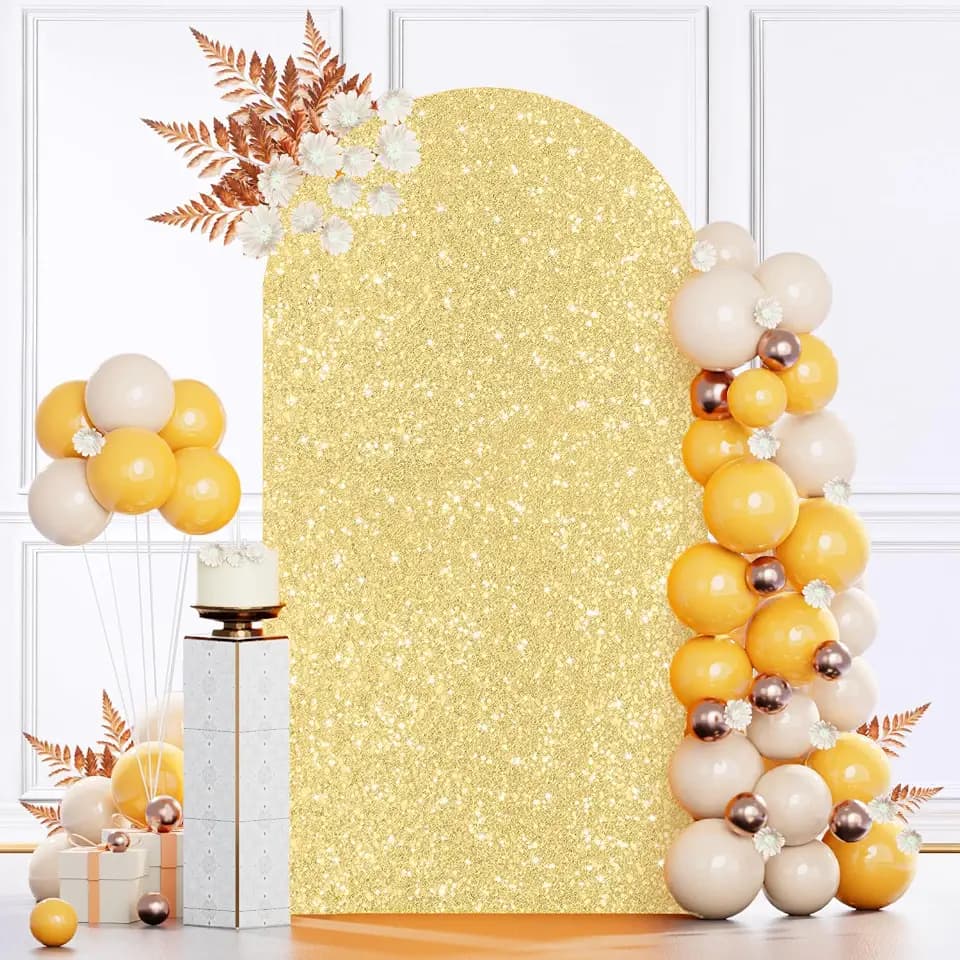 MODFUNS Gold Sequin Arch Cover 6FT Arch Covers Spandex Arch Backdrop Cover Wedding Arch Stand Covers Fitted Glitter Stretchy Backdrop Shimmer Party Arch Stand Covering for Wedding Prom Party Decor