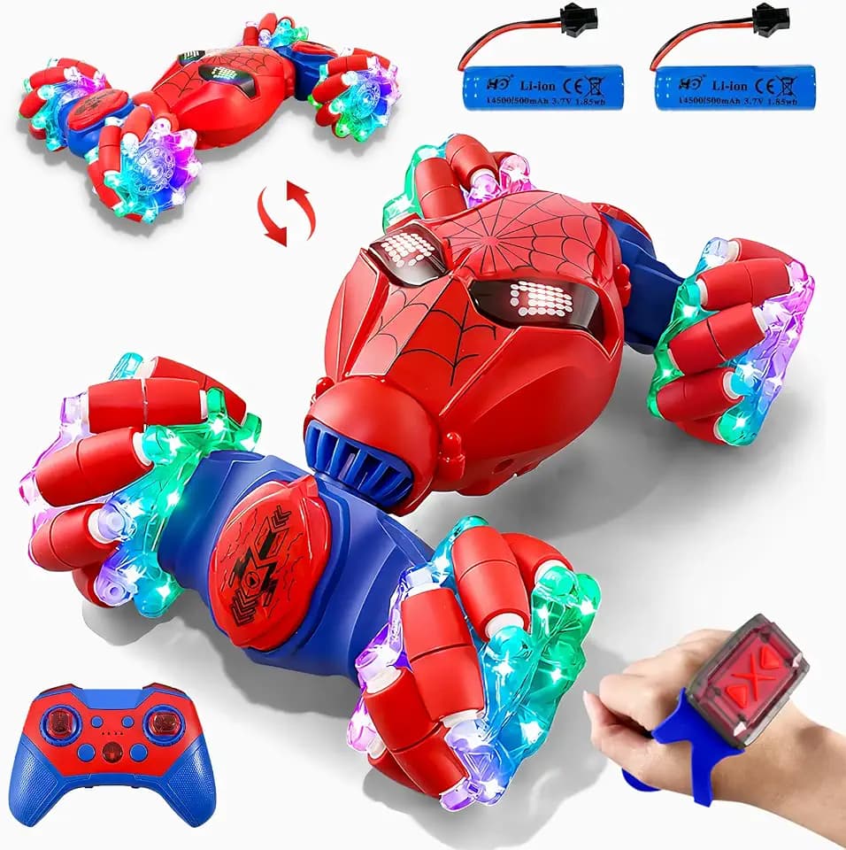 S-pider Rc Gesture Sensing Stunt Car Toys for Boys 3-14 Years Old, Drift Hand Control Remote Control Cars with Light & Music, 360°Rotation Double Side Cars Birthday Gifts for Kid Age 4 5 6 7 8 9 10 11