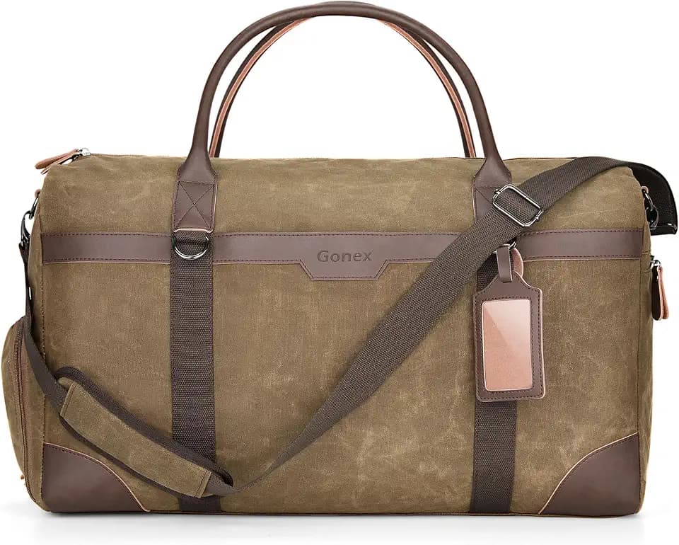Gonex Waxed Canvas Duffle Bag, Waterproof 55L Travel Weekender Overnight