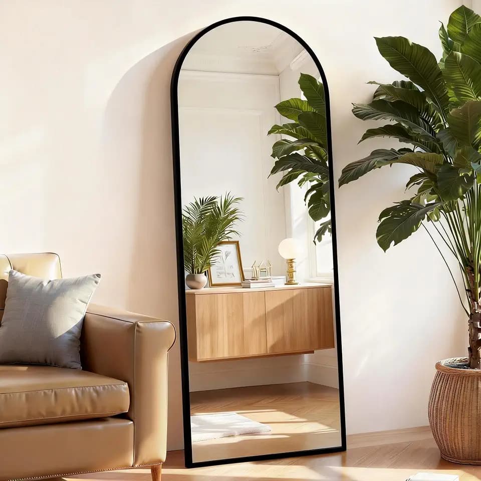 Arched Full Length Floor Mirror, 16"x59" Body Wall Mirror with Stand