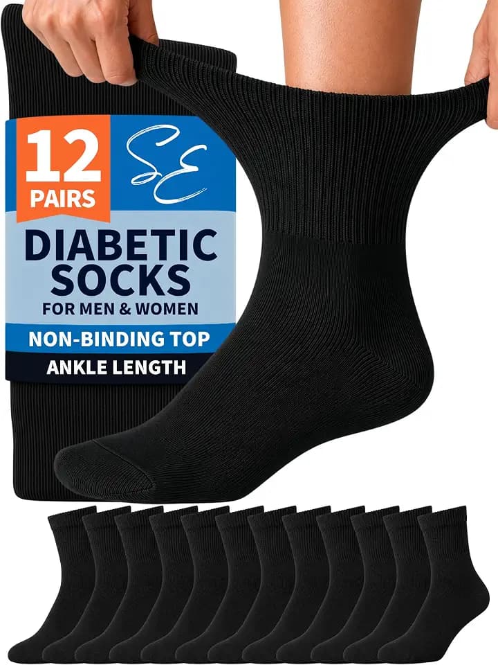 Special Essentials Diabetic Ankle Socks Men & Women, 12 Pairs, Non-Binding