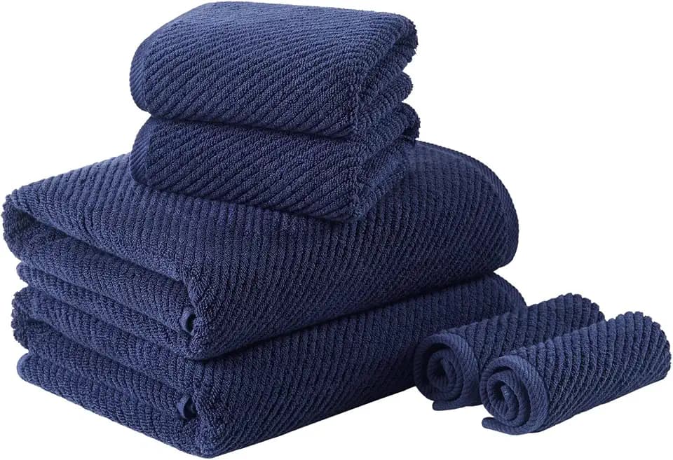 Madison Park 100% Zero Twist Cotton Bath Towel Set of 6 for Bathroom, Navy