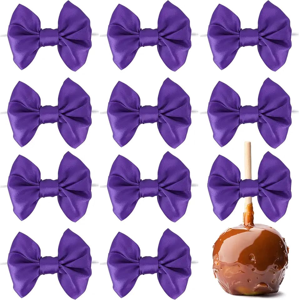 AIMUDI Purple Satin Ribbon Bows with Twist Ties for Treat Bags 3.5" Purple Bows for Crafts Small Bows for Gift Wrapping Premade Bows for Cake Pop Candy Apples Gift Bags Wedding Baby Shower -24 Counts