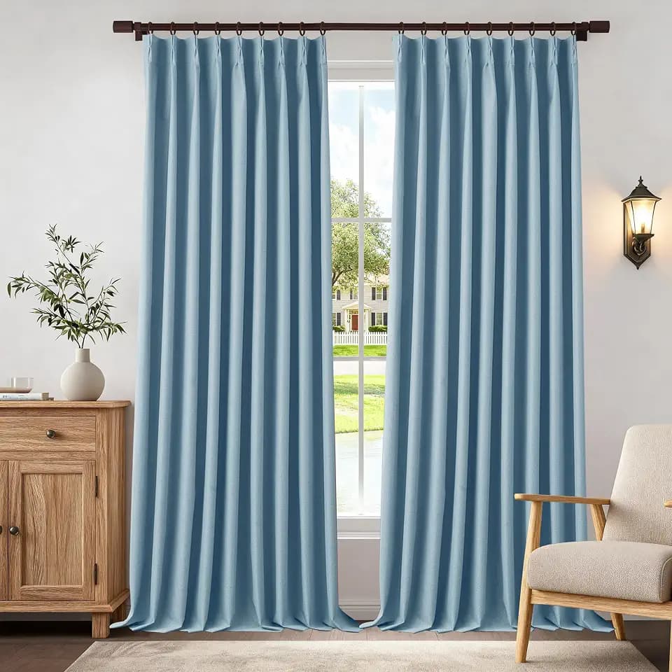 Dusty Blue Pinch Pleated Full Blackout Curtains 84 Inches Long 1 Panel