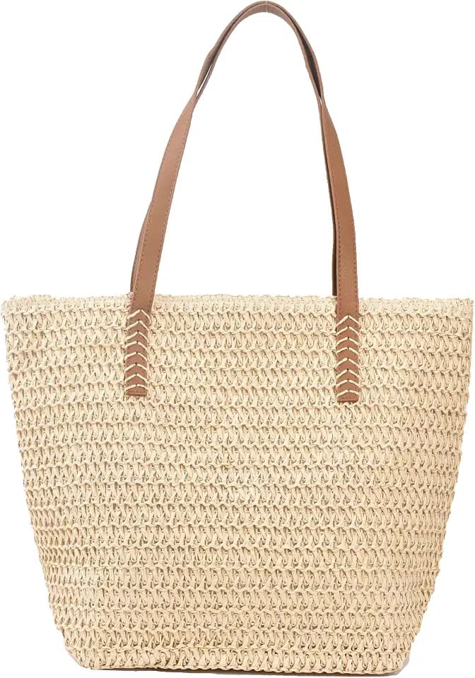 Large Straw Shoulder Bag Summer Beach Bag for Women Straw Tote Bag Handbag With Zipper Summer Shoulder Bag