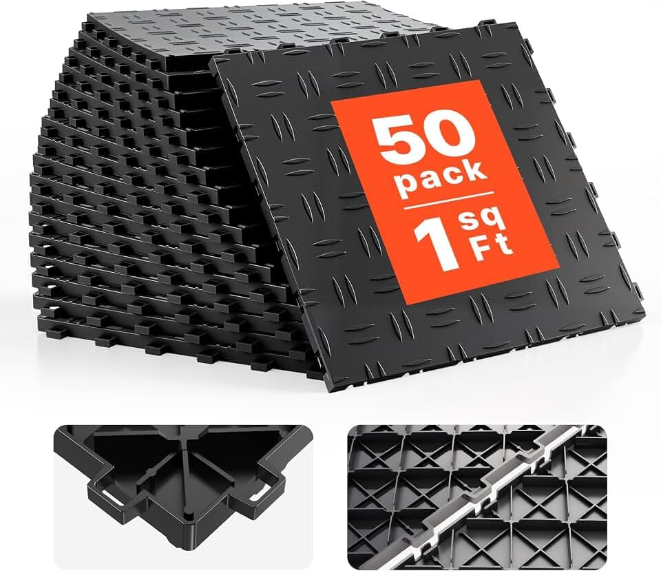 VEVOR Garagen-Bodenbeschläge, 305 x 305 x 13,4 mm, 50er-Set Industrieboden, rutschfeste doppelseitige Struktur-Garagenboden, für Garagen, Keller, Reparaturwerkstätten, Schwarz