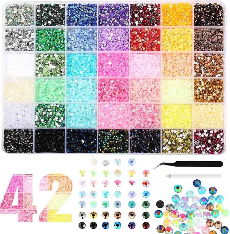 32000-Teiliges Glitzersteine Bedazzler Kit, 42 Farben Harz Strasssteinen 3mm, Bedazzling Kit mit Pinzette, Applikatorstift, Bunte Flatback Rhinestones für Textilien, Nägel, Handyhüllen, Bastelarbeiten