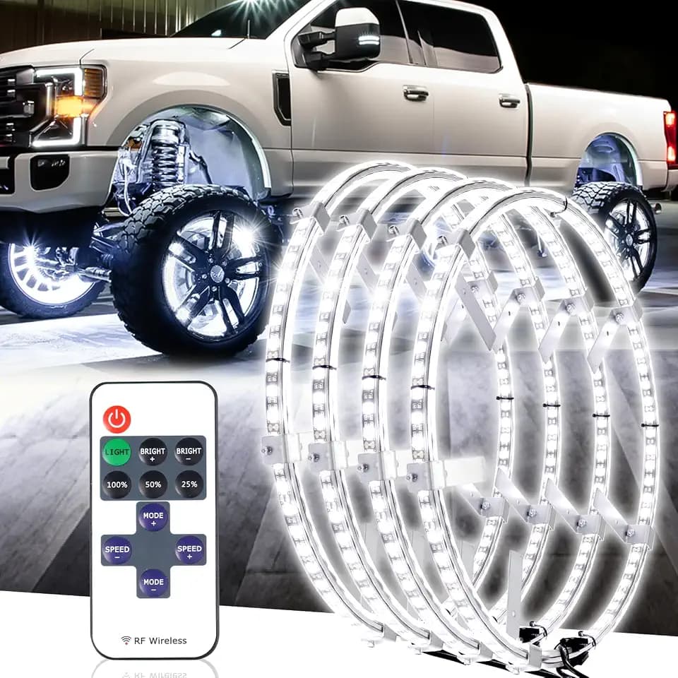 Tavaray 4PCS 17" Super Bright Double Row Pure White Wheel Lights for Truck