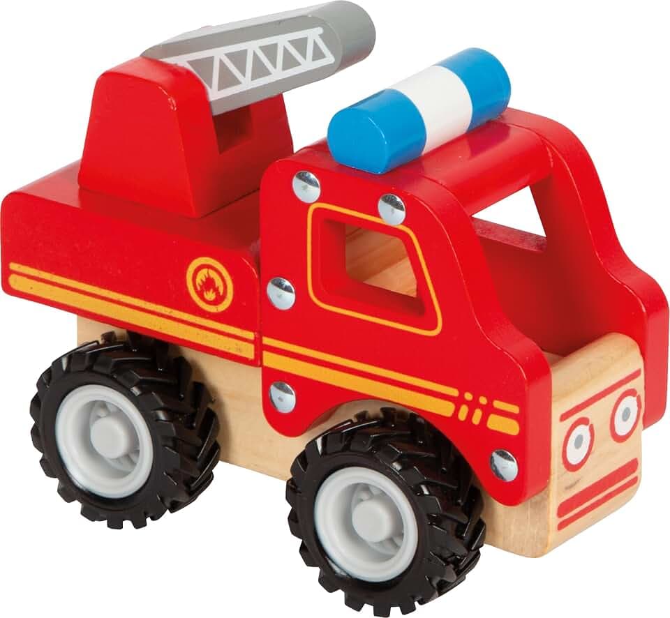 small foot Feuerwehrfahrzeug aus Holz, gut greifbar, mit gummierten, bodenschonenden Rädern, ab 18 Monaten, 11075, Rot