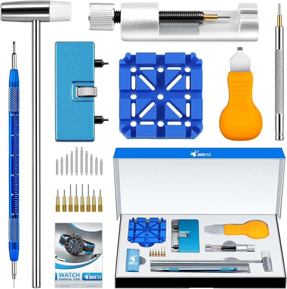 Jorest Uhrmacherwerkzeug Set, Uhr Batteriewechsel Werkzeug, Uhrenwerkzeug Stiftausdrücker für Uhrarmband, mit Uhrenöffner Gehäusebodenöffner, Federstegwerkzeug, Uhrenwerkzeug