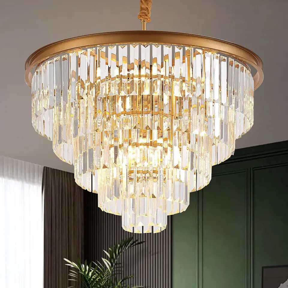 23.23" 12 Light Gold Crystal Chandelier for Dining Room