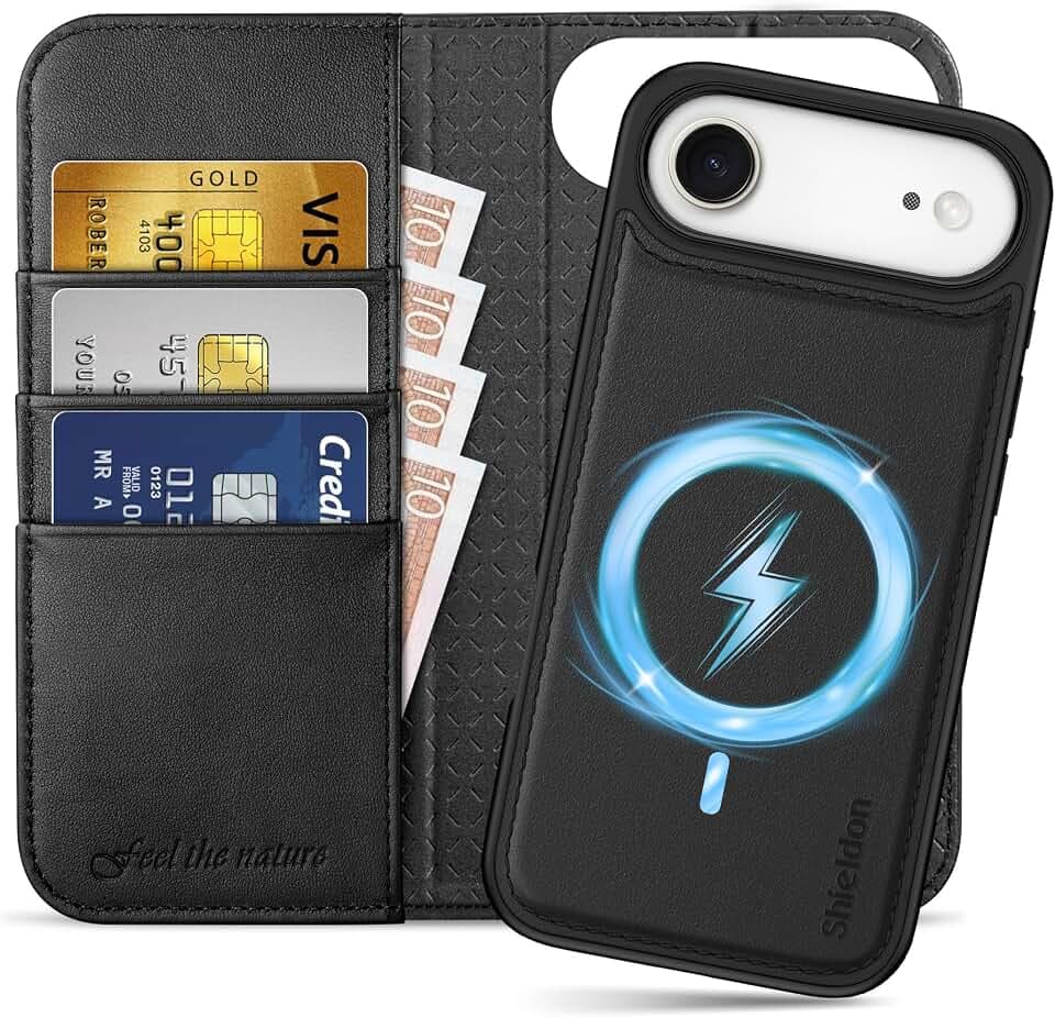 SHIELDON Detachable Genuine Leather Wallet Case for iPhone Air 6.5", Black
