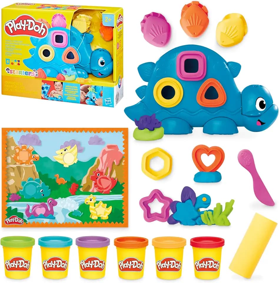 Play-Doh Bunter Dino Dinosaurier-Spielzeug mit Formen und Werkzeugen, Bastelunterlage und 6 bunten Dose Knete, Bastelset und aktivität für Mädchen und Jungen und Fans von Dinos ab 2 Jahren