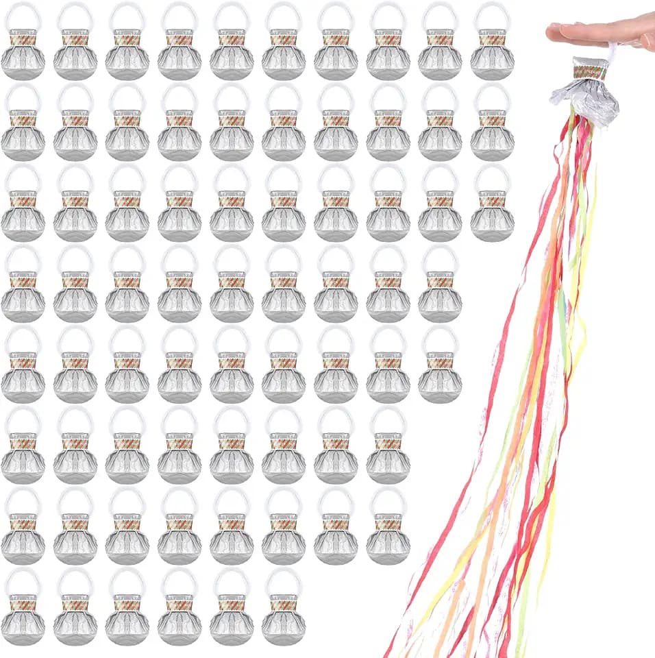 Poen 150 Pcs Streamers Poppers - Hand Throw Streamers No Mess Confetti Poppers Paper Cracker for New Year, Birthday, Wedding, Party Celebrations(Silver)