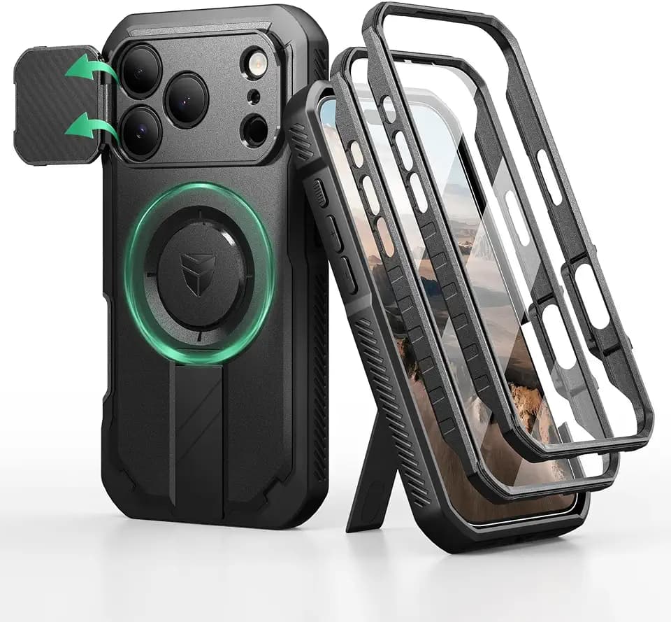 Dexnor for iPhone 17 Pro Case with Built-in Flip Camera Cover, Black