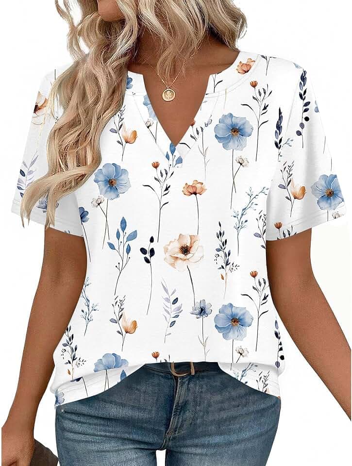 Zeagoo Womens Tops Short Sleeve V Neck Tee Shirts Cute Dressy Casual