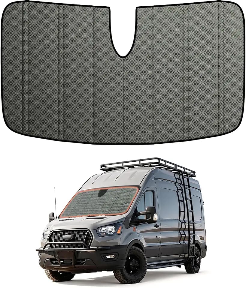 VANNCAMP Windshield Cover for Ford Transit Medium/High Roof Van,2015-2026,with Sensor,Insulated Blackout Foldable Windshield Sunshade, AllSeasonGuard