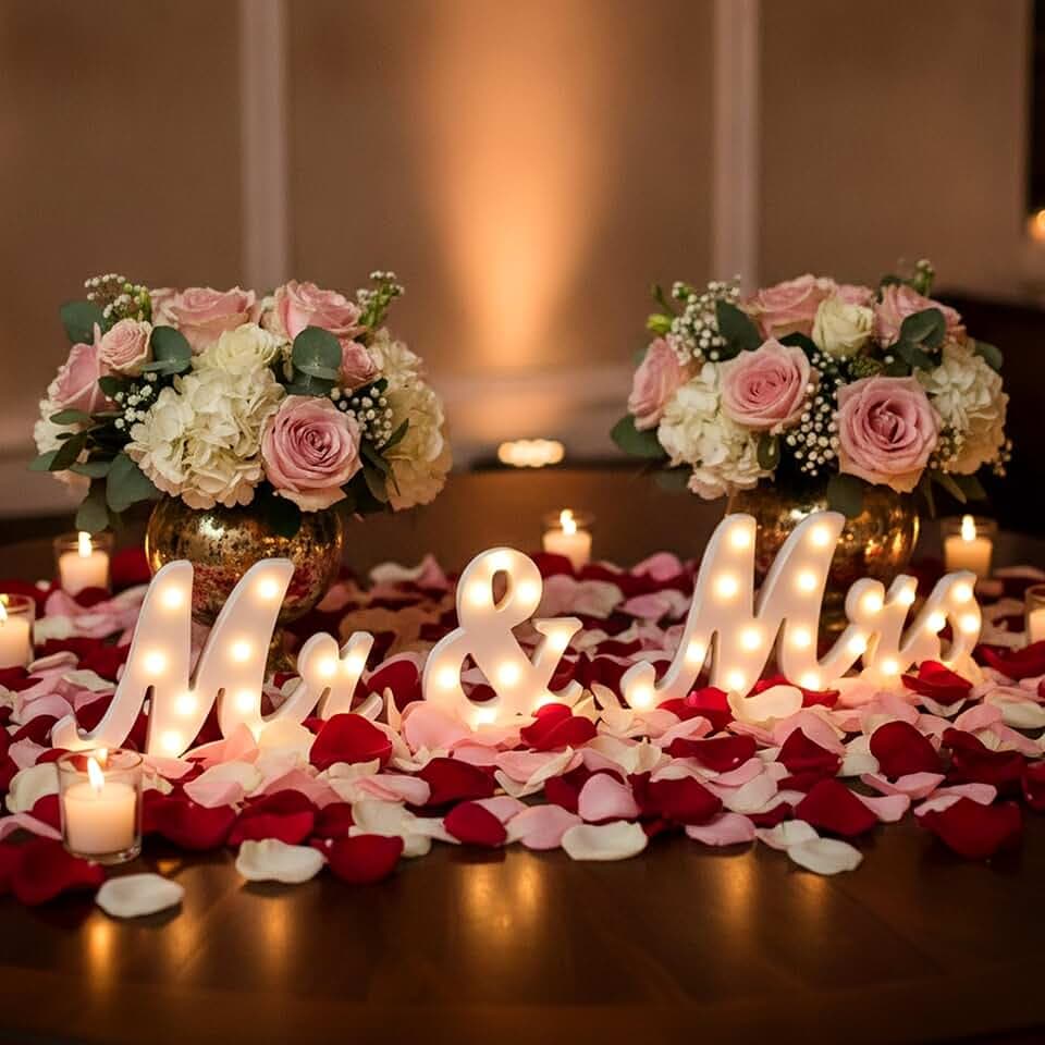 31in Light Up Mr & Mrs Sign White Wooden Letters Wedding Table Decor