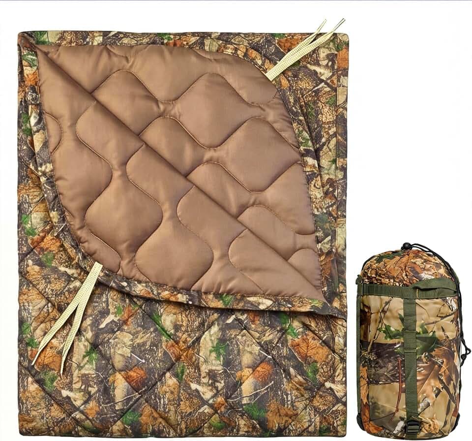 Insulated Camping Blanket | Military Poncho Liner for Outdoor Hiking Backpacking Travel Hunting & Survival, Lightweight & Packable with Compression Bag, Water Resistant (Leaf)