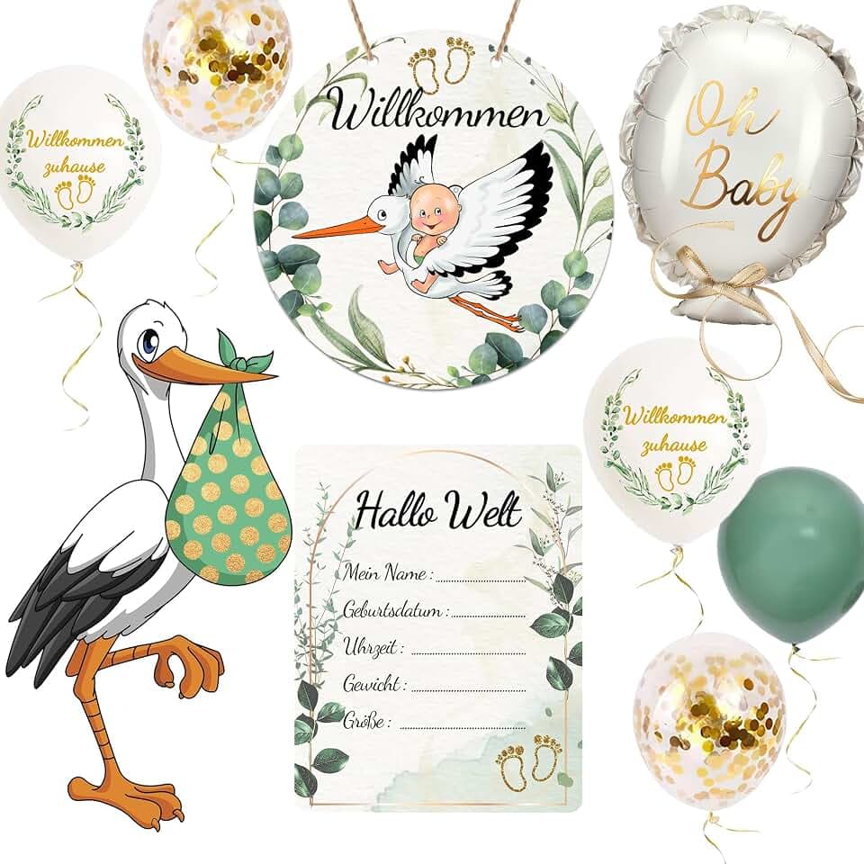 willkommen zuhause baby,welcome home baby,storch geburt für draussen,Geburtsstorch+meilensteinkarten baby+willkommen Tags+Ballon,babyparty geschenk,Voller süßer Geschenke zur Geburt