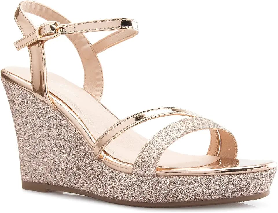 Olivia K Women's Sexy Strappy Platform Wedge Glitter Sandals