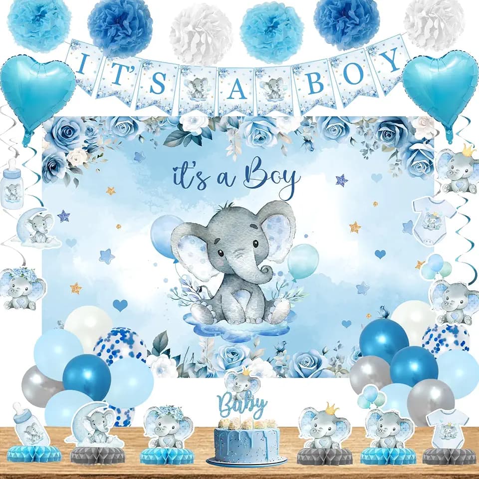Elephant Baby Shower Decorations Boy, Blue Gender Reveal Party Decorations
