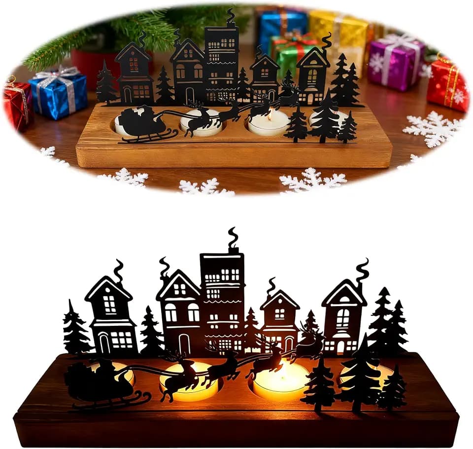 Adventskerzenhalter Länglich – Elegantes Adventsgesteck aus Metall und Holz mit Untersetzer, Platz für 4 Teelichter, Weihnachtsdeko für Wohnzimmer, Balkon und Esstisch (Ohne Kerzen)