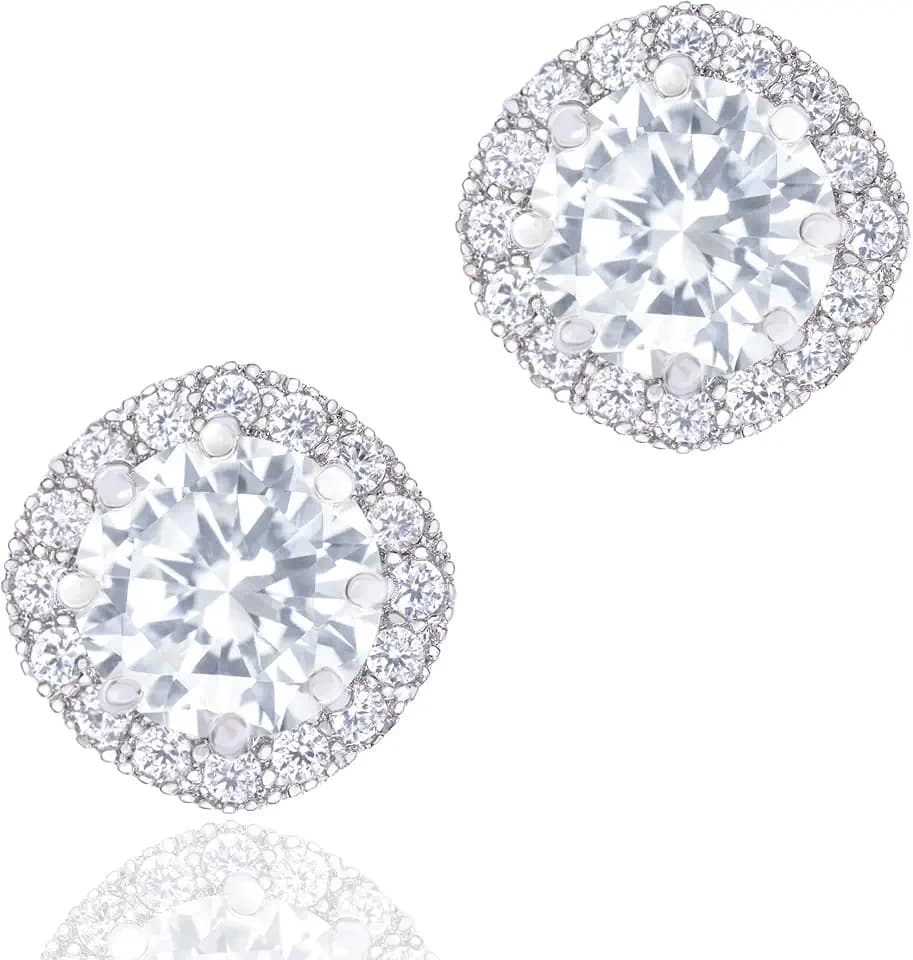 18K Gold Plated CZ Simulated Diamond Stud Earrings for Women, Hypoallergenic, 1.9 Carat