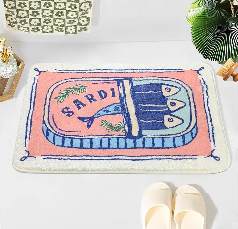 SHIYUE Sardine Can Bath Mat for Bathroom Rugs, Cute Ultra Soft and Fluffy Microfiber Water Absorption Non Slip Mat for Bedroom Funny Bathroom(18"×26" Pink)