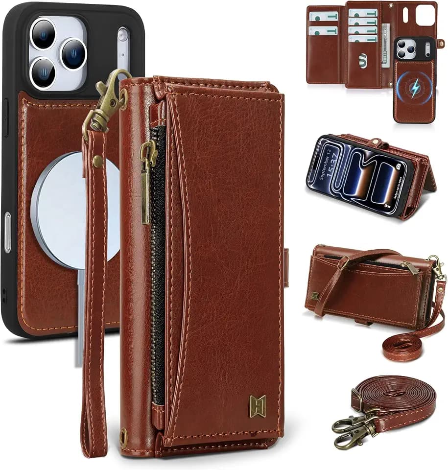 Wallet Case for iPhone 18 Pro / 17 Pro,RFID Blocking,Brown
