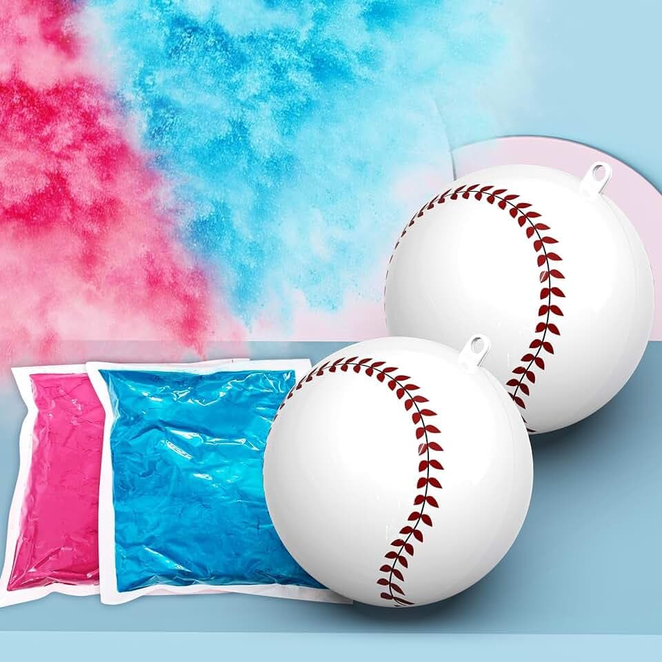 POPUPARTY 2 Pack Gender Reveal Baseball with Pink & Blue Powder Kit for Baby Gender Reveal Decoration