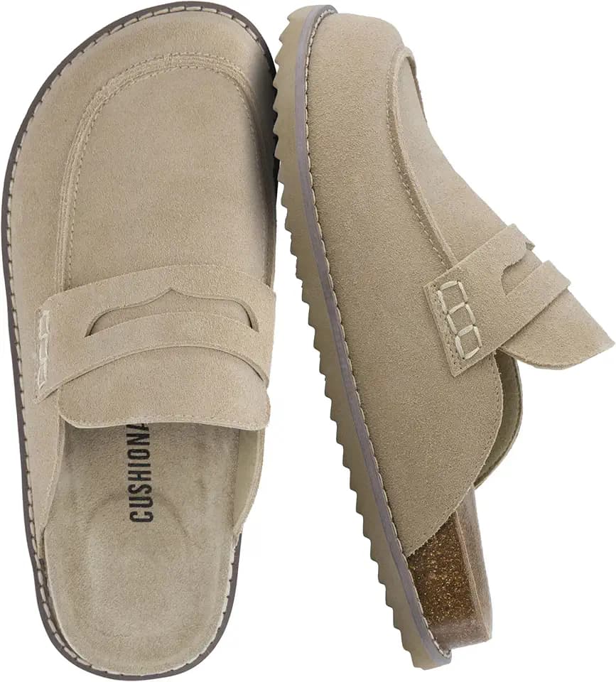 CUSHIONAIRE Zola Women’s Penny Clog Mule – Suede Slip-On with Memory Foam, Cork Footbed & Flexible Outsole