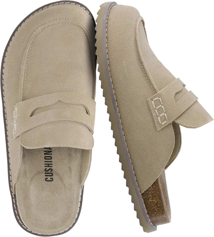 CUSHIONAIRE Zola Women’s Penny Clog Mule – Suede Slip-On with Memory Foam, Cork Footbed & Flexible Outsole
