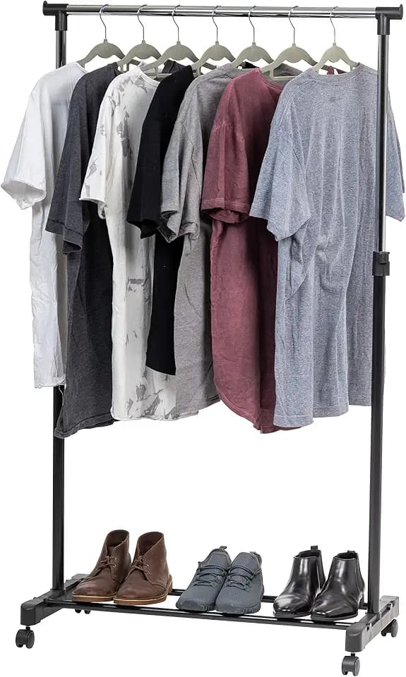 IRIS USA Single Rod Rolling Clothes Rack, Height Adjustable, Black