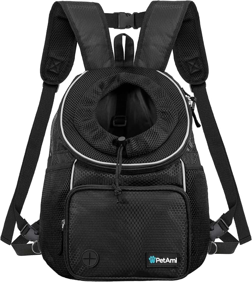 PetAmi Hundetragetasche vorne, Verstellbarer Rucksack für Hunde, Haustier, Katzen, Brusttasche, belüftet, für Wandern, Camping, Reisen, kleine mittelgroße Hunde, Welpen, max. 4.5 kg, Schwarz