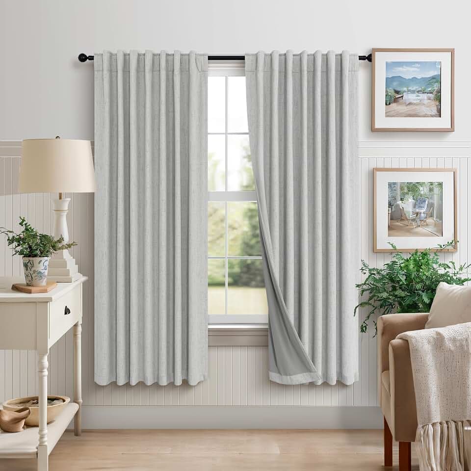 Light Grey Black Out Curtains 72 Inch Long for Dining Room 2 Panels Linen Textured Boho Blackout Drapes Double Sided Blocking Gray Room Darkening for Bedroom Garage Window Coverings 72 Length 6FT 6 FT