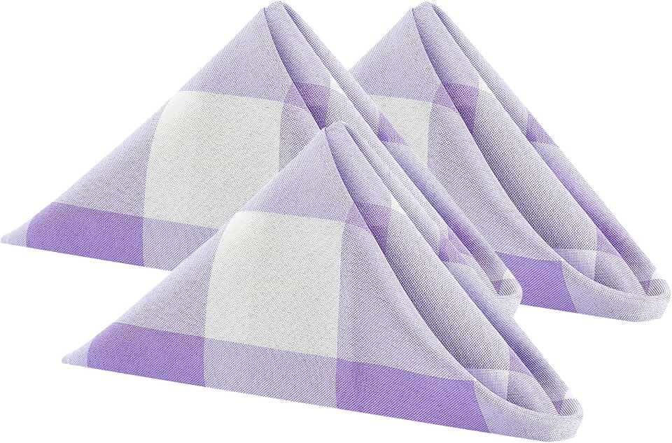 Buffalo Plaid Table Napkins Set of 25 Checkered Cloth Napkins 17x17 inch Washable Dinner Gingham Pattern Napkins Soft Napkins for Wedding Party Dining Banquet(Lavender and White)