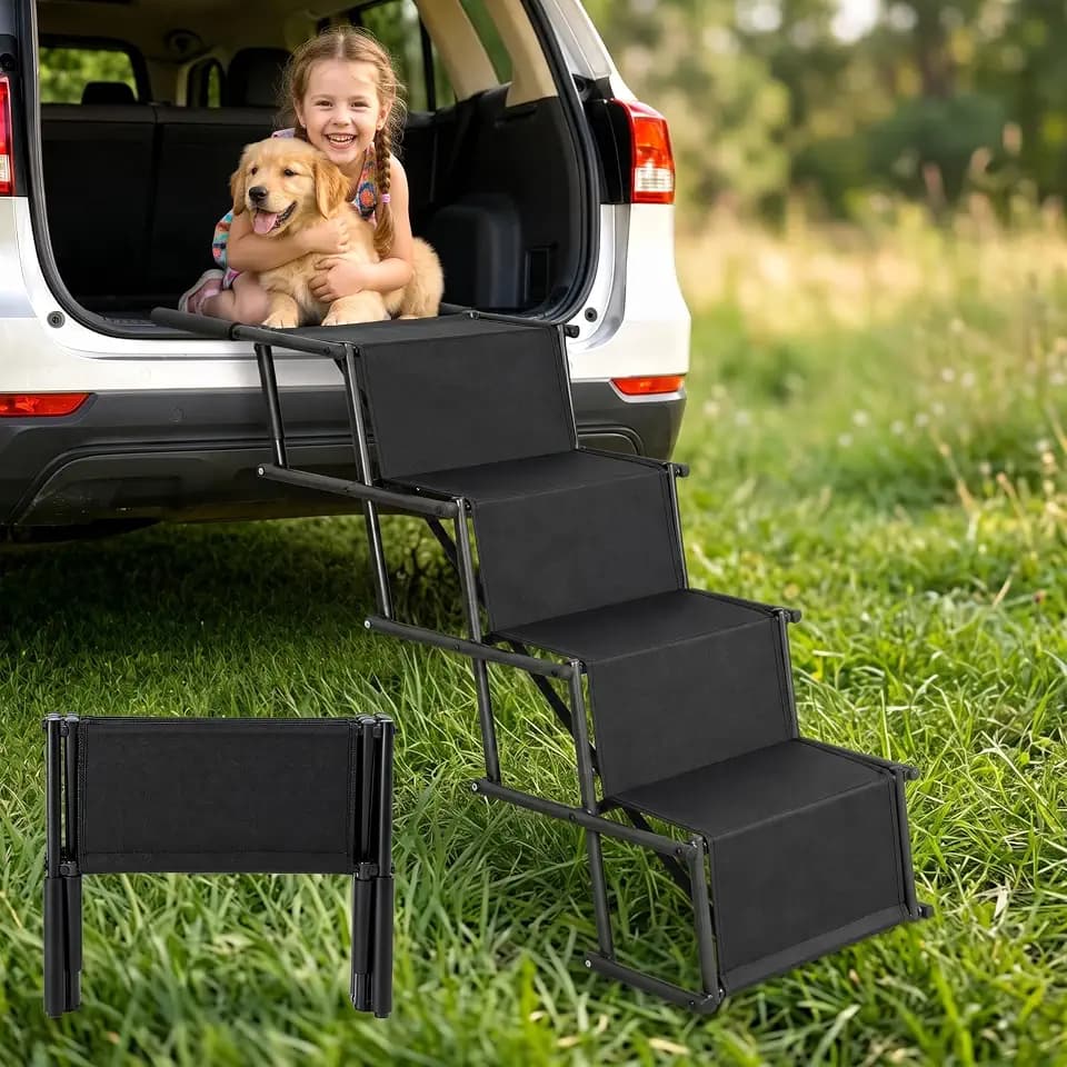 Foldable Dog Car Stairs, Non-Slip Dog Ramp for SUV Truck Small Middle Pet